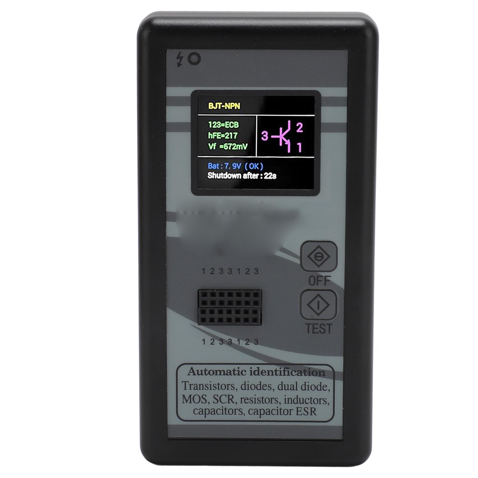 

Тестер транзисторів 1,8-дюймовий кольоровий екран NPN PNP Автоматична ідентифікація Mosfet Автоматична перевірка для Black