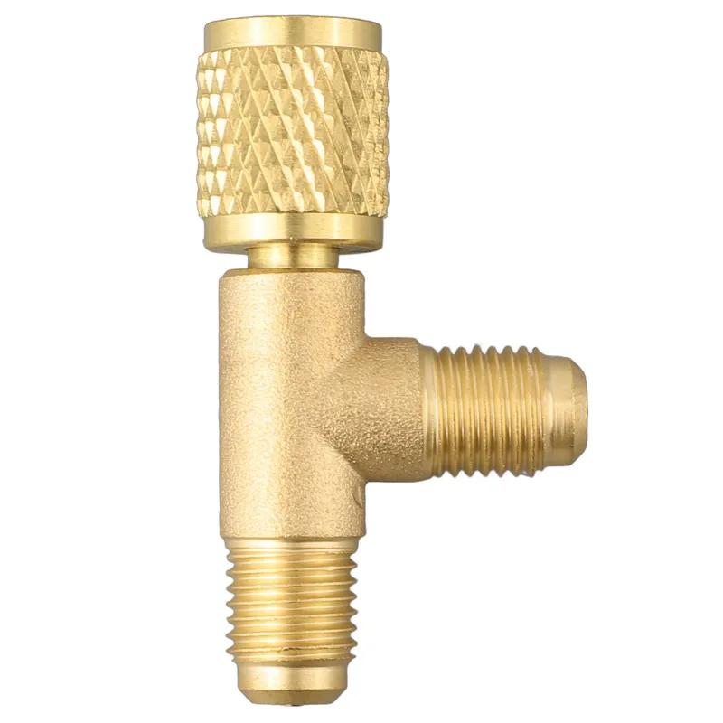 Quick Connect Tee Adapter With 1/4  SAE Brass Valve For R22 R12 R134 Adapter High/Low AC Port Conversion Adapter Tube Adapter золотой