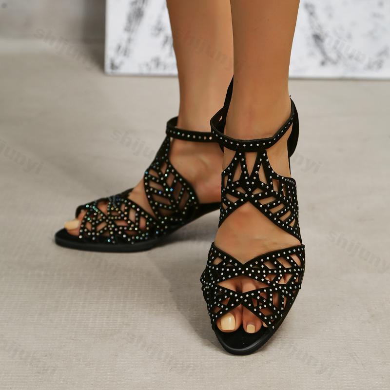 Fashion Women Hollow High Heels Sandals Chunky Mid-heel Summer Dress Shoes Slippers 2025 Fashion Party New Pumps Slides Zapatillas Mujer