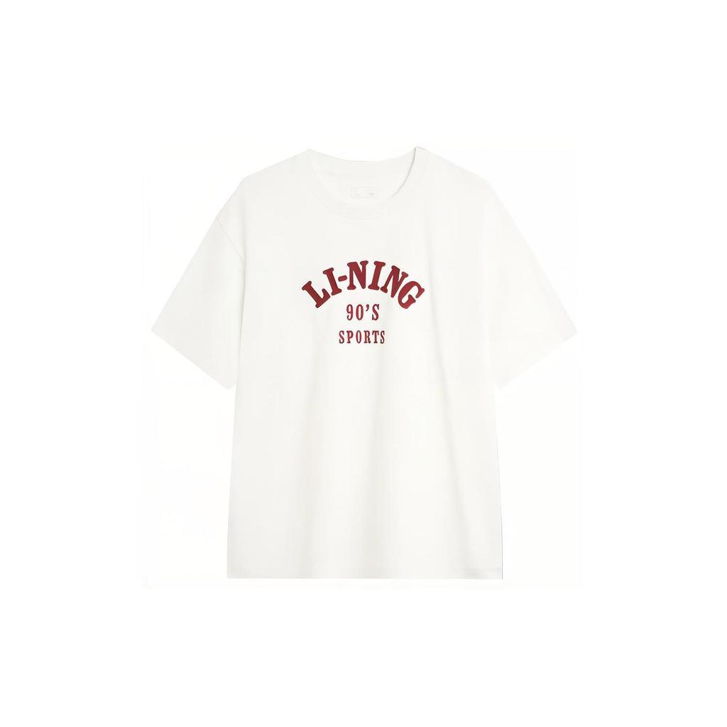 Li-Ning Weekend Youth Series Loose Soft Comfortable Round Neck Casual Sports Short Sleeve T-Shirt Unisex Tops Off-White AHSU683-8