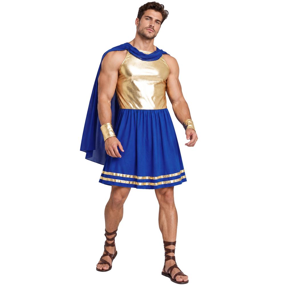 Vestido Toga de Dios Griego para Hombre con Pulseras Sin Mangas Gasa con Caída Cuerpo Metálico Brillante para Fiesta de Disfraces de Halloween Cosplay