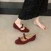 French Retro Double Bow Inner Height Increase Mary Jane Shoes Women's 2025 Autumn New Light Mouth Suede Ballet Shoes
