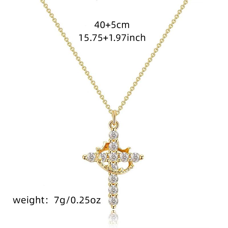 Stainless Steel Chain Copper Cross Pendant Necklace for Women Luxury Zircon Cross Rotatable Crown Necklace Jewelry Drop Shipping