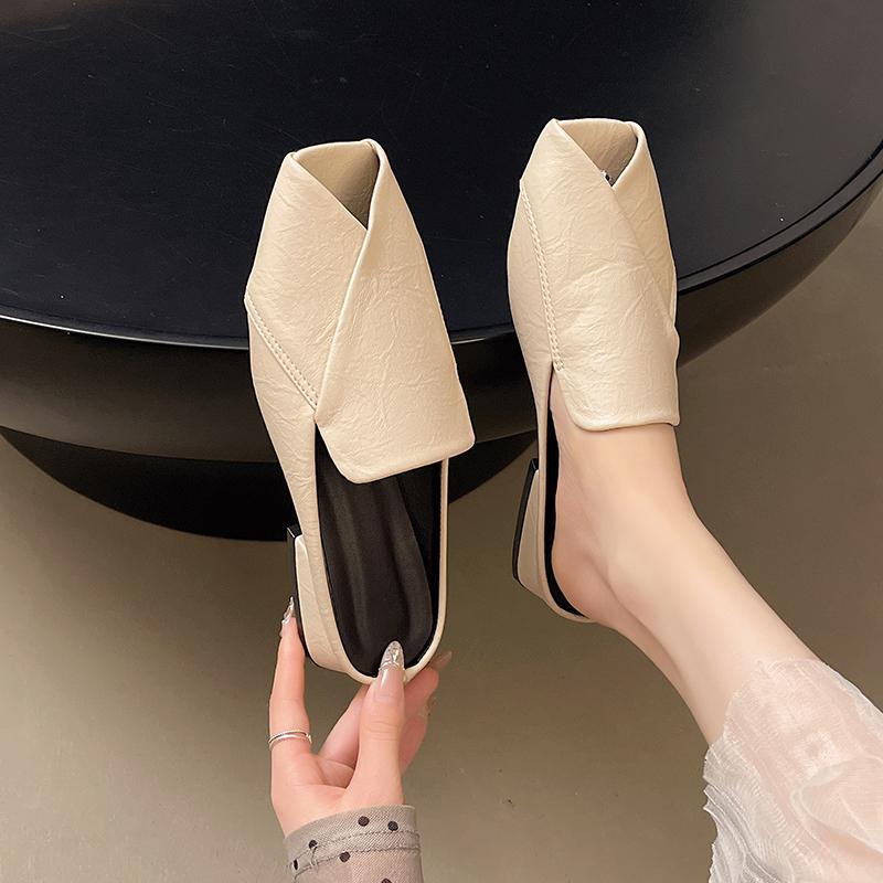 Baotou Spring and Autumn Slippers Women's Medium Heel Casual Fashion Slippers