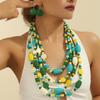 Bohemian Colored Geometric Multi-layer Wooden Beads Handmade Necklace Earrings Women Accessories