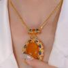 New Chinese antique gold-plated imitation amber beeswax egg surface pendant Guochao court style cloisonne necklace holiday gift