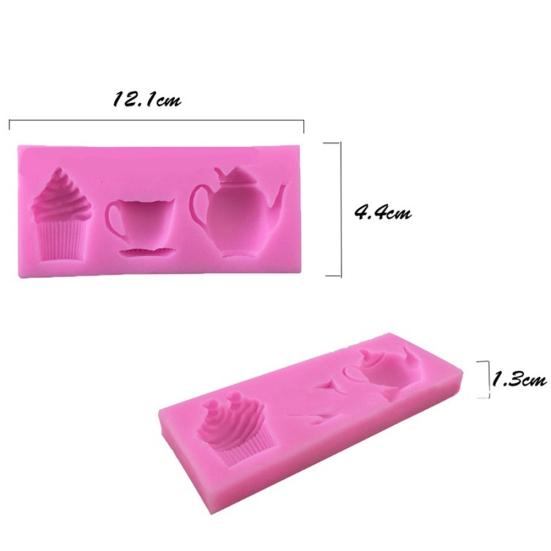 3 Kavitäten Silikon Teekanne Tasse Cupcake Fondant Form Backblech Kuchen Dekor Werkzeug