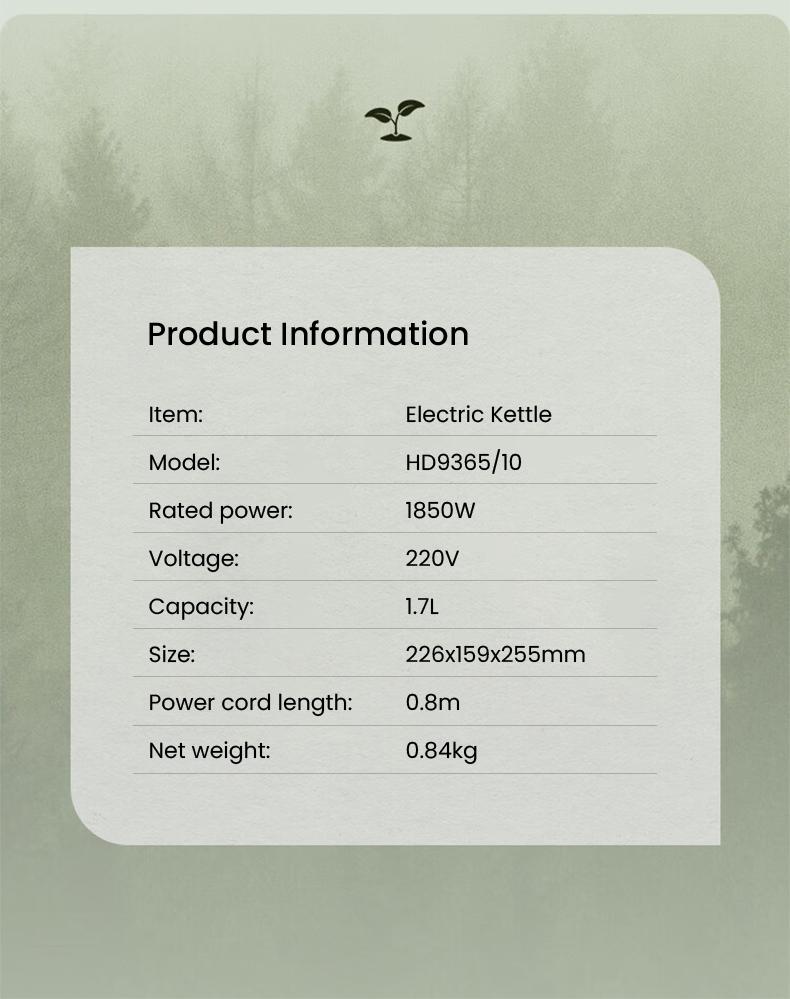 Philips HD9365/10 Elektrisk vannkoker 100 % resirkulerbart plantebasert biomateriale PP-skall, laget av solsikkeolje, miljøvennlig