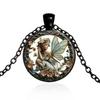 A retro style angel fairy round pendant fantasy flower fairy time gem pendant necklace suitable for daily wear