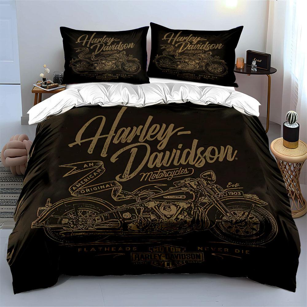 Vintage Harley Davidson Design Bedding Duvet Cover Set Duvet Cover Pillowcases  (1*Duvet Cover 2*Pillowcases, Without Duvet Insert)