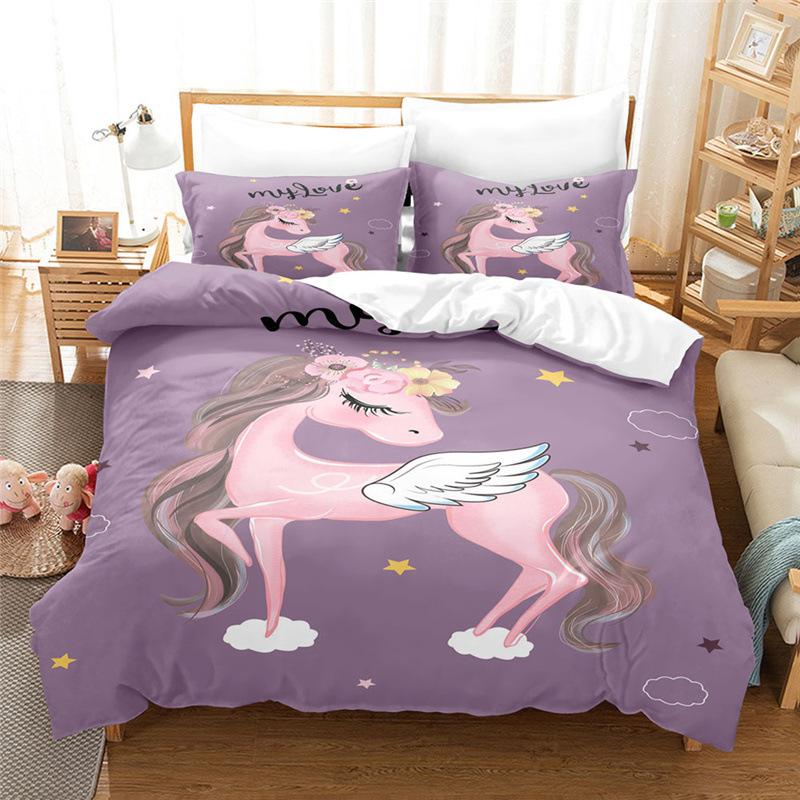 Cartoon Unicorn Four-Piece Three-Piece Quilt Cover Bed Sheet