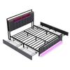 Upholstery Bed 160x200 Cm, Multifunctional Bed with LED Light, USB Socket, Drawers, Solid Iron Bed Frame, Youth Bed, Adult Bed, Double Bed, Synthetic