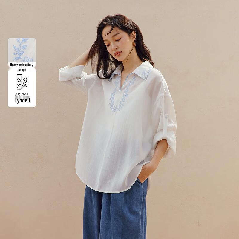 INMAN Women s French Embroidered Long-Sleeve Blouse S