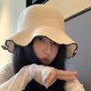 Foldable Solid Color Women Bucket Hat Breathable Woven Straw Sun Hat for Vacation Travel