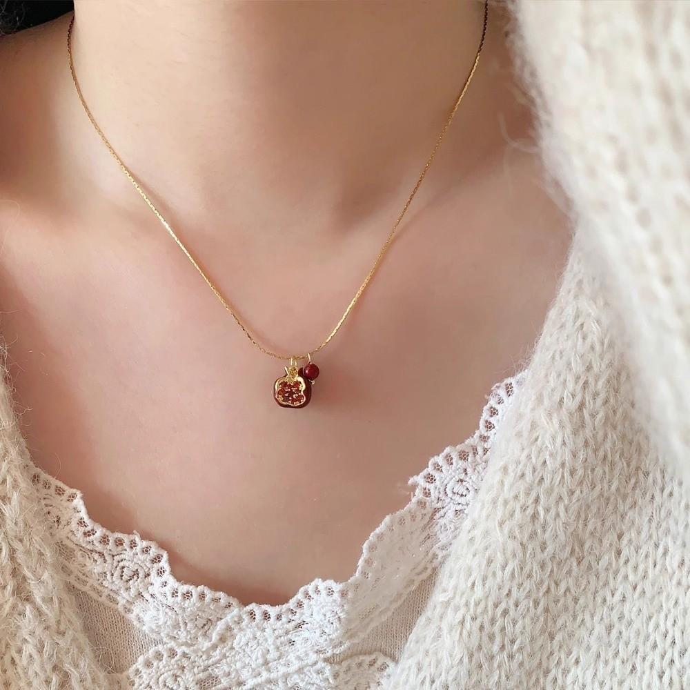 Collier pendentif grenade mignon Choker rouge clavicule Boucles d'oreilles fruitées tendance Quotidien