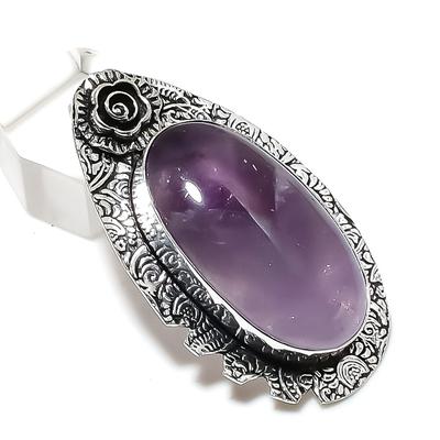 Natural Sage Amethyst Gemstone 925 Sterling Silver Jewelry Pendant 2.09" z9E43