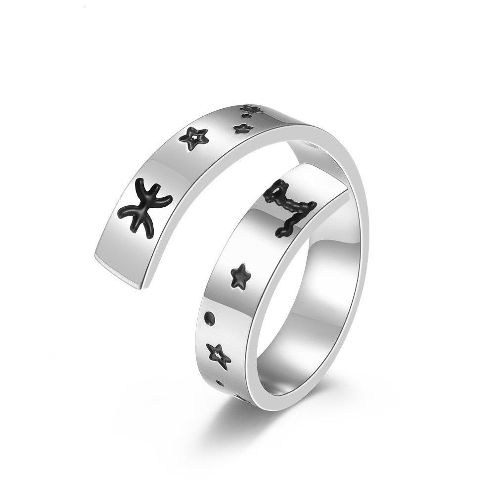 Neutral Cold Wind Twelve Constellations Adjustable Opening Titanium Steel Ring Stainless Steel Ring