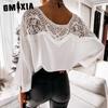GMXIA Women's Fashion Casual Solid Color Print Long Sleeve O Neck Blouses & Shirts