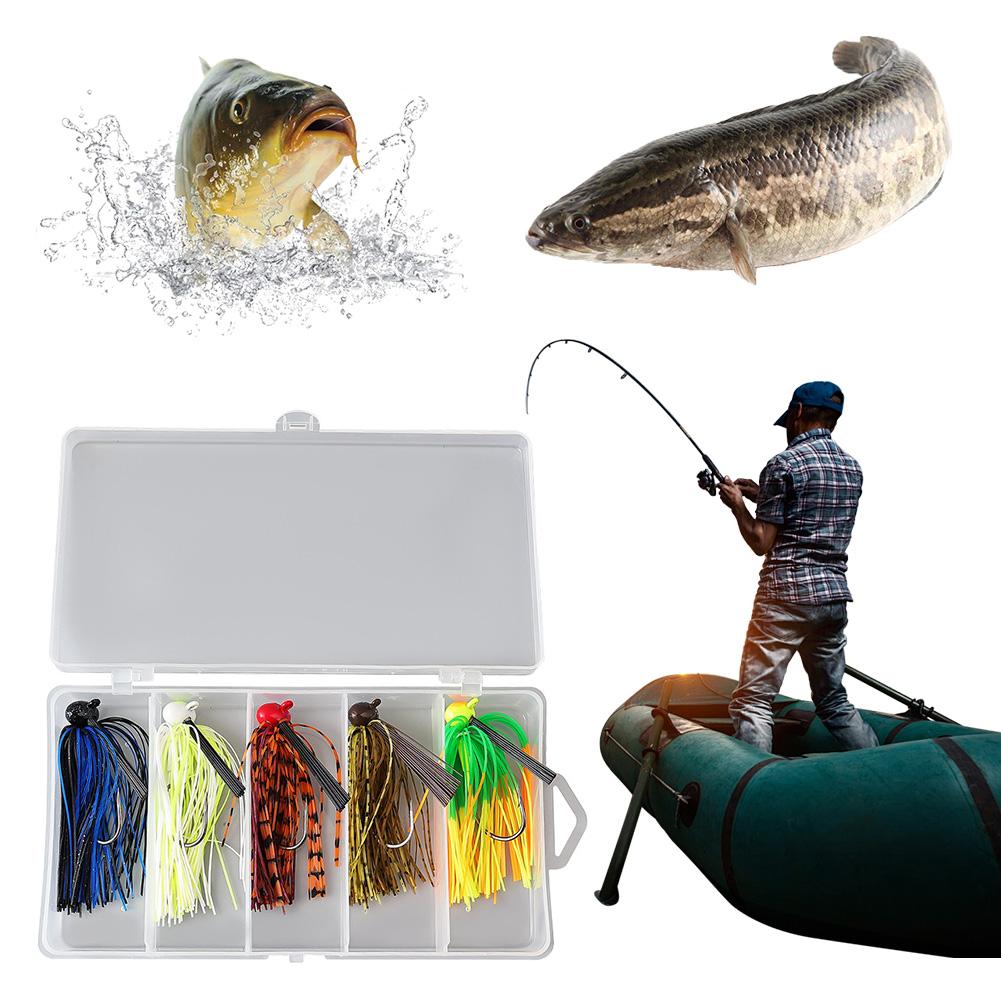5pcs Skirt Beard Fishing Lures Weedless Fishing Lure Swim Jig Head Artificial Bait for Bass Pike Swim Jig