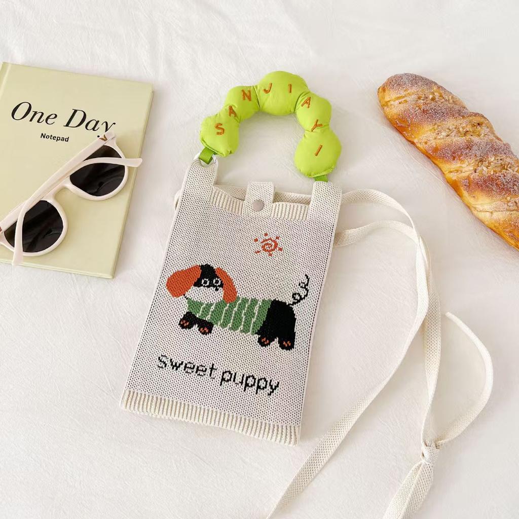Sommer Damen Niedliche Mini-Tasche Vielseitige Mode Handytasche Cartoon Gestrickte Handtasche Umhängetasche Umhängetasche