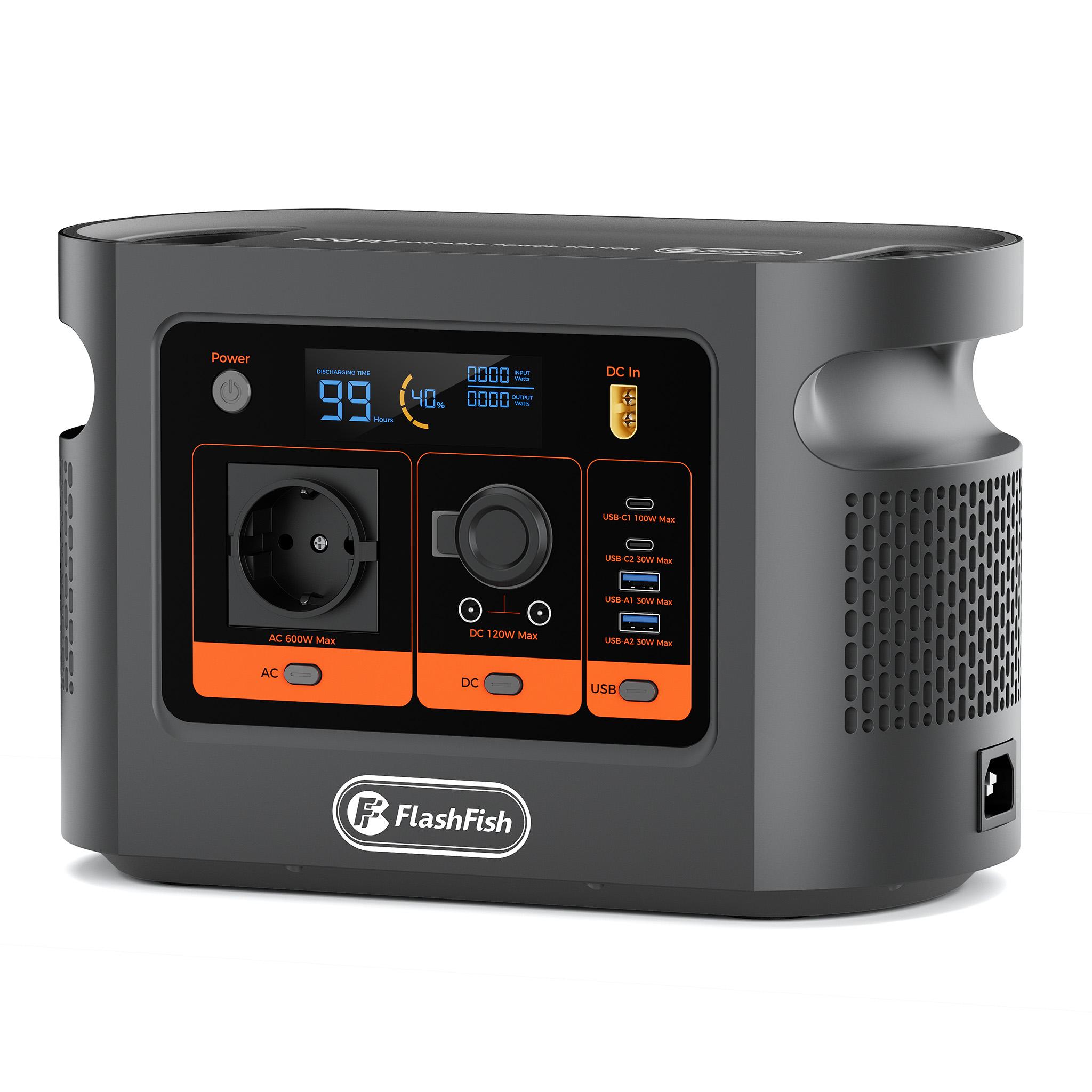 FlashFish E106B Tragbare Powerstation 384Wh 25,6V 15Ah Kapazität 3 Praktische Wiederauflademethoden 8-in-1 Multi-Ports Design schwarz