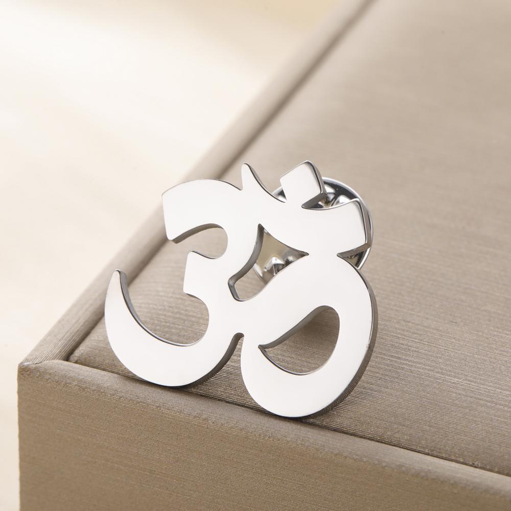 Dawapara Sanskrit Symbol Om Aum Ohm Brooch Yoga Jewelry Hindu Spiritual Amulet Stainless Steel Lapel Pins
