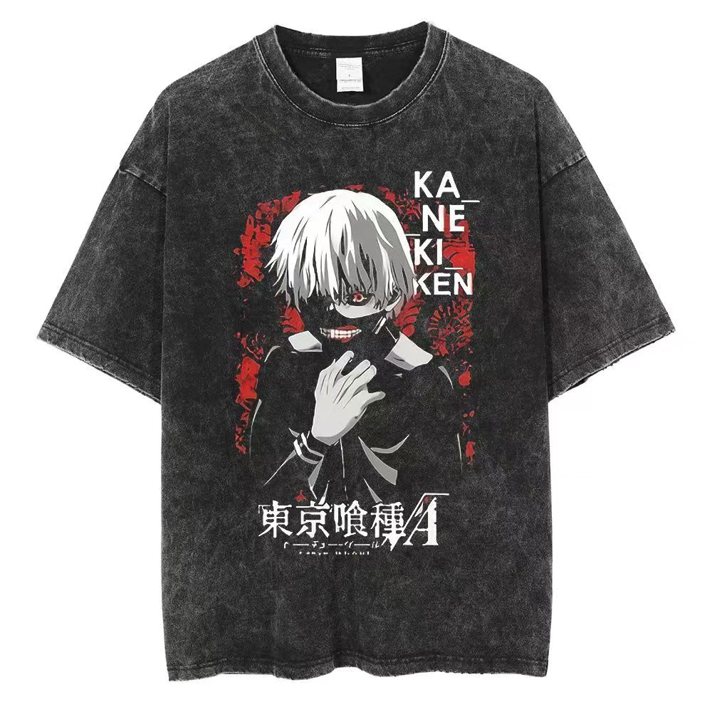 

Anime Tokyo Ghoul Ken Kaneki Graphic Washed T Shirt Men Manga Vintage Tshirts Casual Cotton T-shirt Harajuku Male Tops S