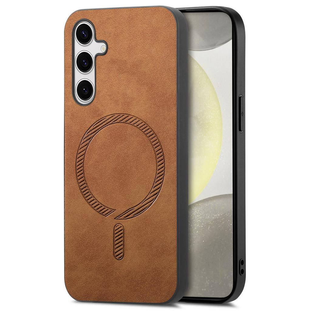 For Samsung Galaxy S24+ Leather Back Case Compatible with MagSafe Skin-Touch Phone Cover