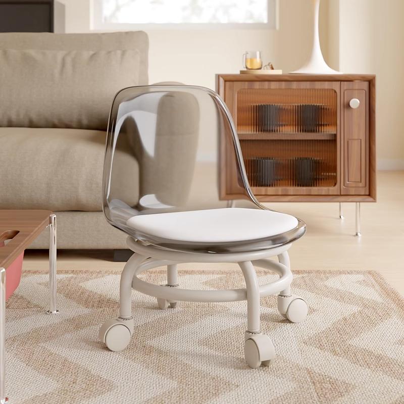 Household Transparent Acrylic Small Stool with Universal Wheel Toddler Stool Lazy Backrest Roller Skating Stool