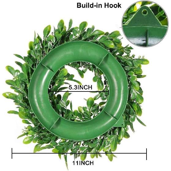LSKYTOP 2 Pcs Boxwood Wreath with Artificial Wreath Green Leaves Door Wall Window Decoration,11Inch/PC