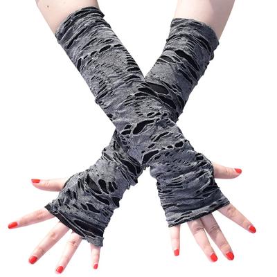 Casaul luvas de fenda quebradas sexy gótico sem dedos luvas de halloween preto rasgado buracos decoração luvas cosplay para adultos