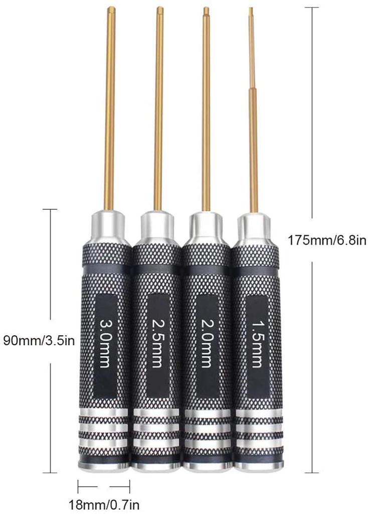 POHZE Titannitrid Sechskantschlüssel Präzisionsschraubendreher-Set für Set-Schraubendreher, Drohnen, 4-teilig (1.5mm, 2.0mm, 2.5mm, 3.0mm)