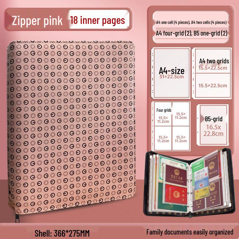 Family Document Storage Bag: Leather Magnetic Buckle A4 Album for Certificates, Receipts & Documents