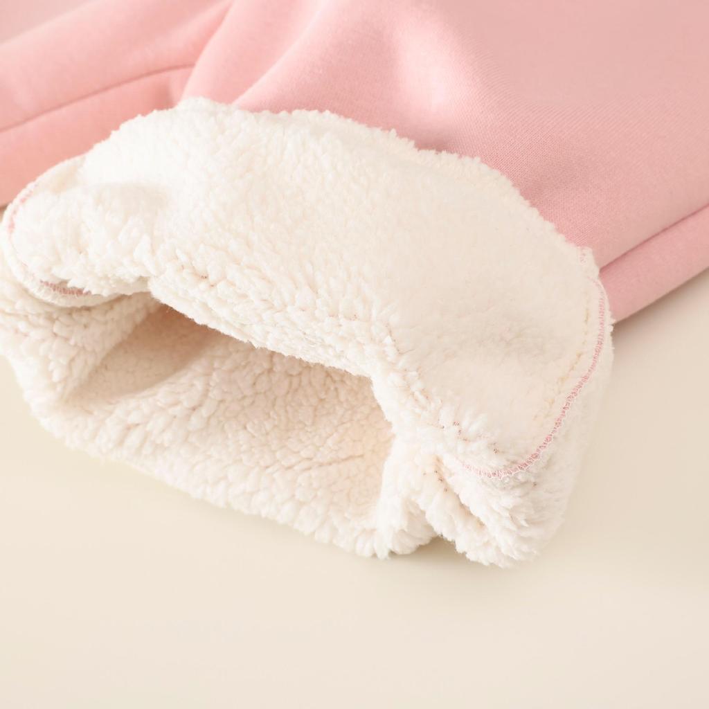 Girls' Winter Velvet-Lined Trousers – Thick, Cuffed, Cartoon Design, Warm Sweatpants for Autumn/Winter.