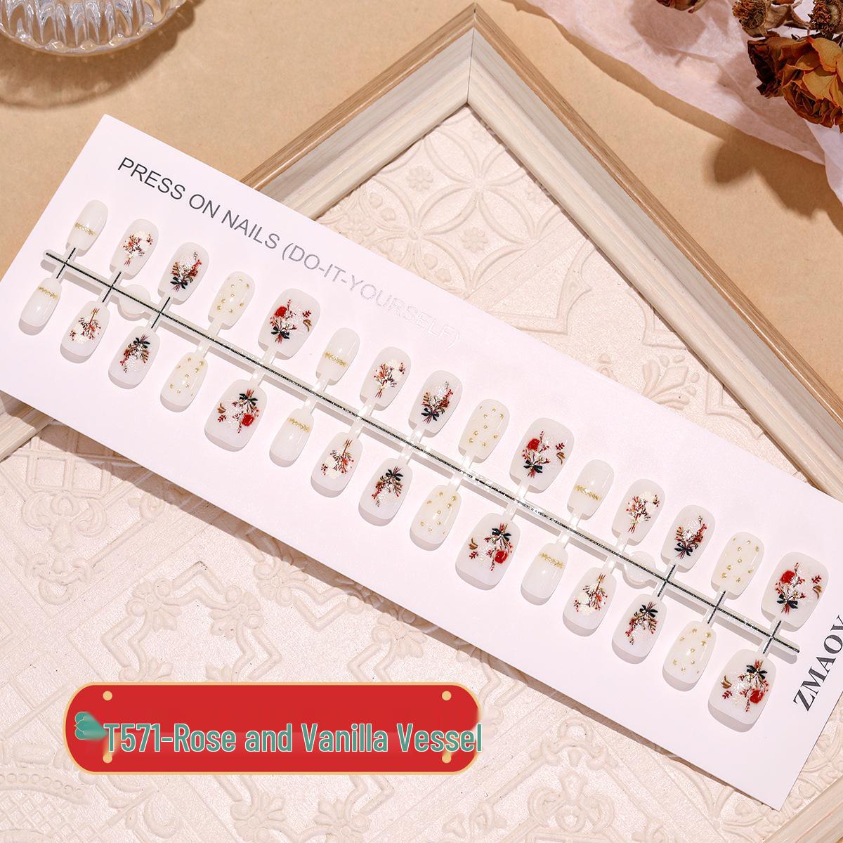 

Rose & Vanilla Retro Hand-Painted Extra Short Cat Eye Nail Patches Full Set S/S/S