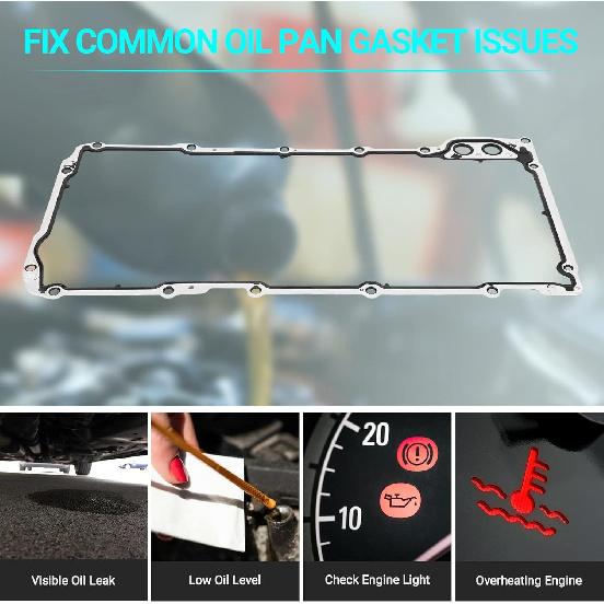 Oil Pan Gasket Set - Compatible With 4.8L 5.3L 6.0L 6.2L Chevy Silverado, Suburban, Tahoe, Trailblazer, GMC Sierra, Yukon, Cadillac Escalade -