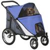 Foldable Pet Stroller, with Washable Cushion, Storage Bags, Safety Leash, for Medium, Large Dogs, Cats - Blue