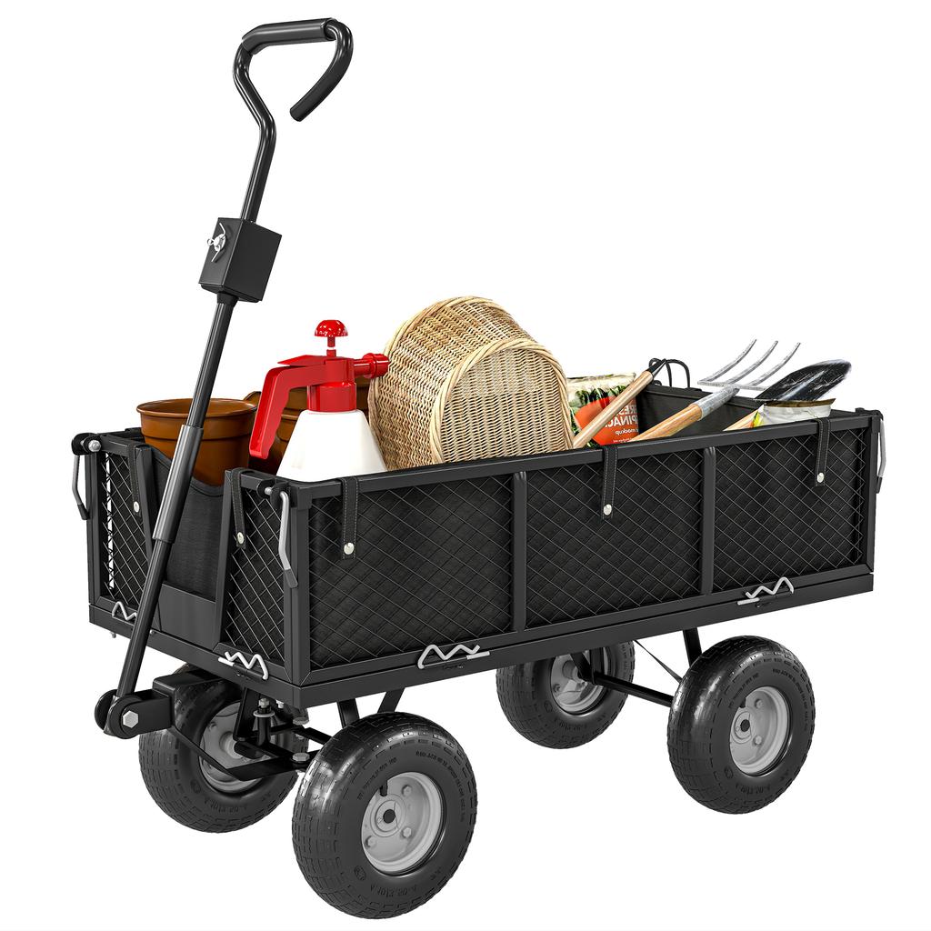 114L Steel Frame Garden Cart Trolley - Black