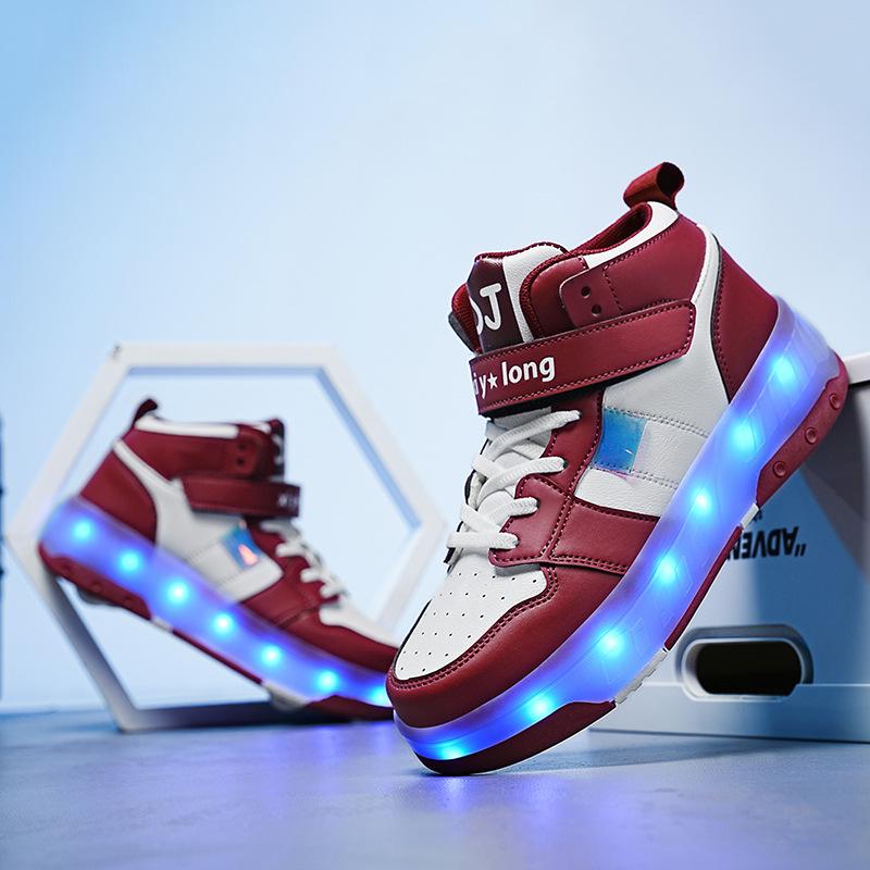 Yeni File Podyum Ayakkabıları Dört Tekerlekli Makaralı Ayakkabılar Erkek ve Kız Patenleri Çocuk Dönen Tokalı Deforme Tekerlekli Ayakkabılar