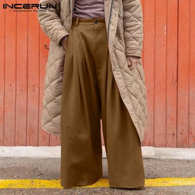 Spring Mens Fashion Wide Leg Long Pants Pleating Solid Harem Yoga Hippie High Waist Casual Loose Maxi Trouser Plus Size