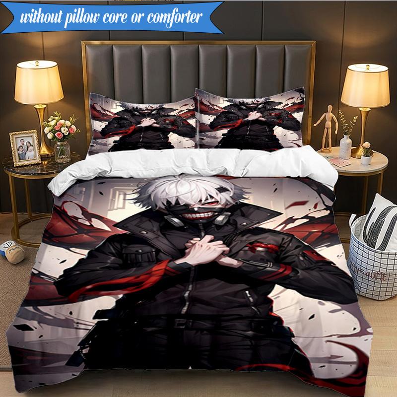 3PCS Tokyo Ghoul Masked Mystery Bedding Set 2D Printing (Includes 1 Duvet Cover + 2 Pillowcases Coreless), Bedroom decor,Fan gift