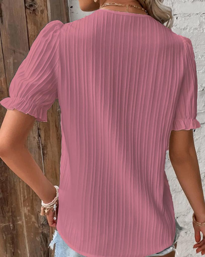 Summer New Vacation Fashion Hollow Short Sleeve Women's Shirt