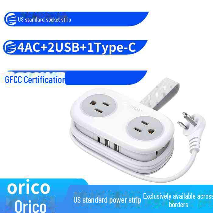 

4AC, 2 USB, 1 Type-C Portable Power Strip for Office & Home US Black 4AC 2USB 1TypeC