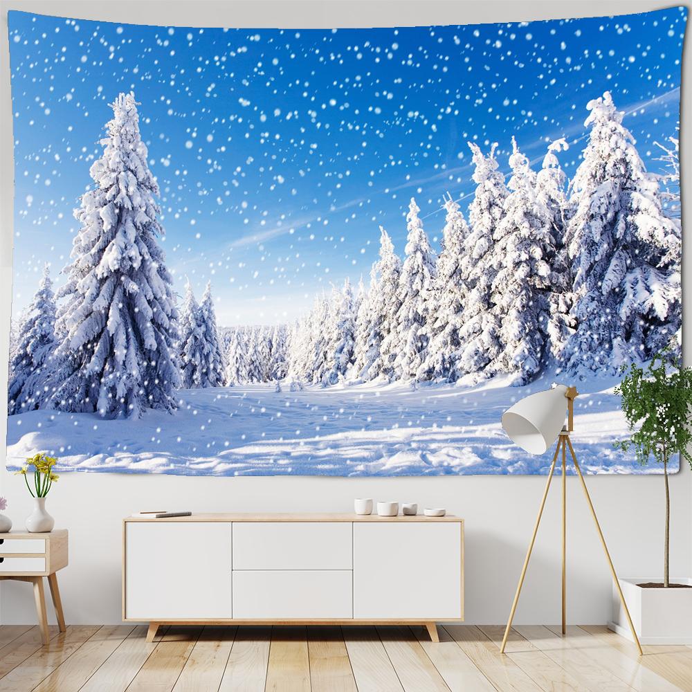 Christmas Forest Tapestry Snowy Trees Wooded Scenery Frosty Winter Park Winter Design, Wall Hanging for Bedroom Living Room Dorm