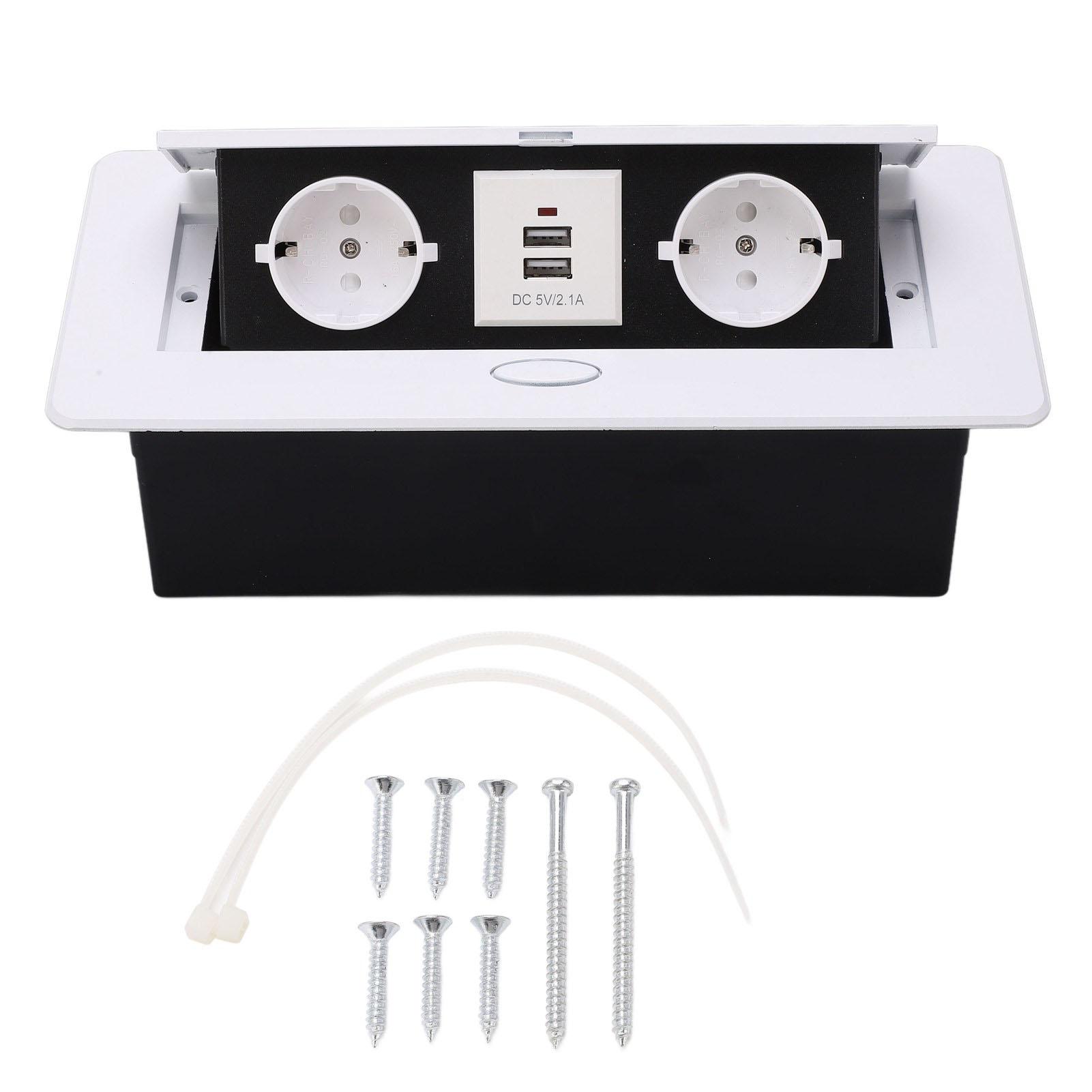 

Embedded Panel Socket with Dual USB Ports Power Outlet Metal Desktop Receptacle