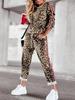Autumn 2025 Leopard Print Women's Casual Two-Piece Set: Long Sleeve Top & Pants, Euro-American Style