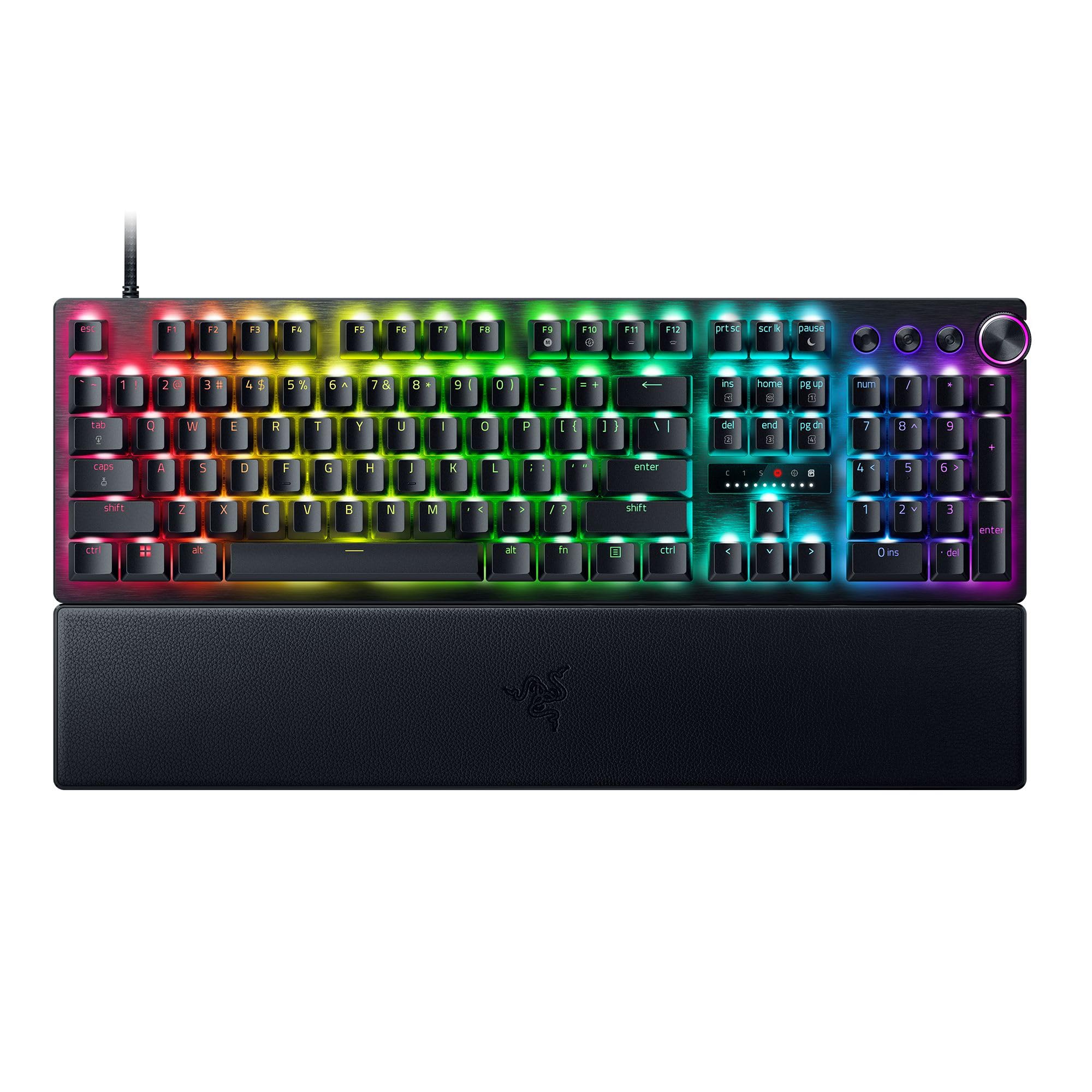 

Razer Huntsman V3 Pro Аналогова ігрова клавіатура зі швидкими тригерами та регульованим аналоговим оптичним натисканням, цифровим циферблатом, виділеним зап’ястом для керування чорний