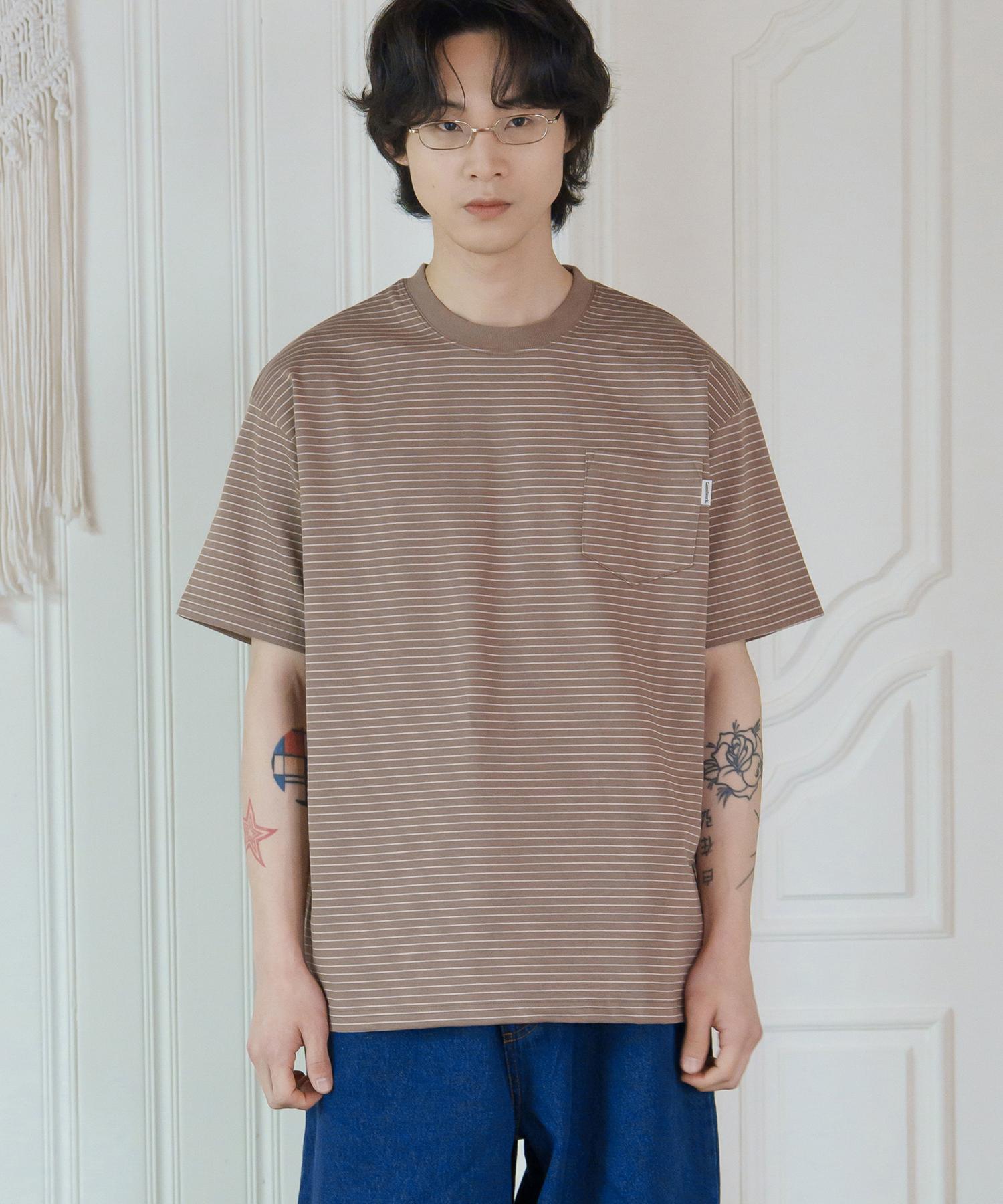 Camel Walk Striped Pocket Short Sleeve T-Shirt (Camel) Camel/M