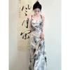 Ink painting suspender dress children's summer new new Chinese backless temperament design long dress summer wear