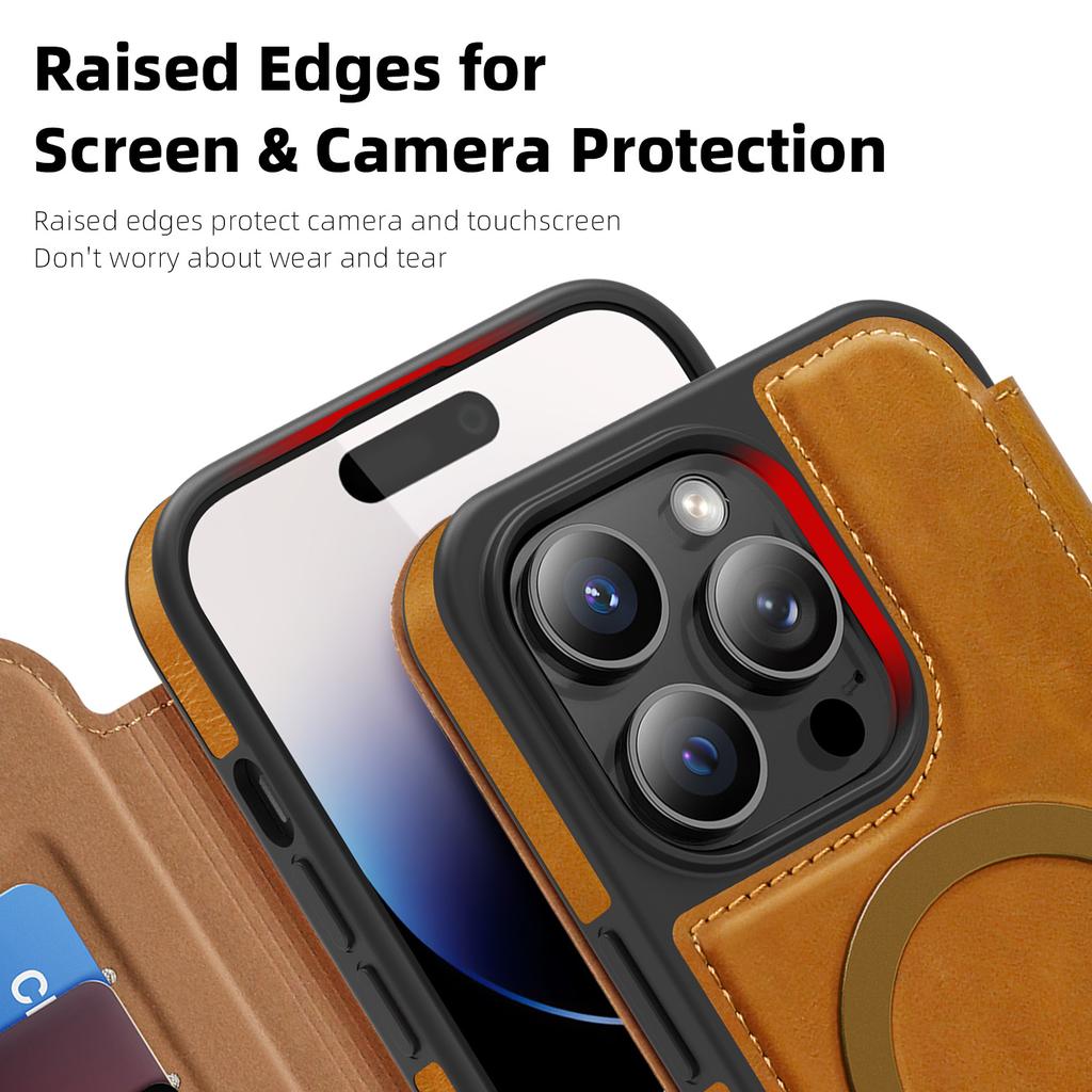 For iPhone 14 Pro Case Compatible with MagSafe RFID Blocking Card Holder Leather Phone Cover